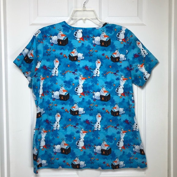 Disney Mickey Frozen Tinker Bell Bundle Of 3 Disney Scrubs Tops With Pockets M - Picture 9 of 16
